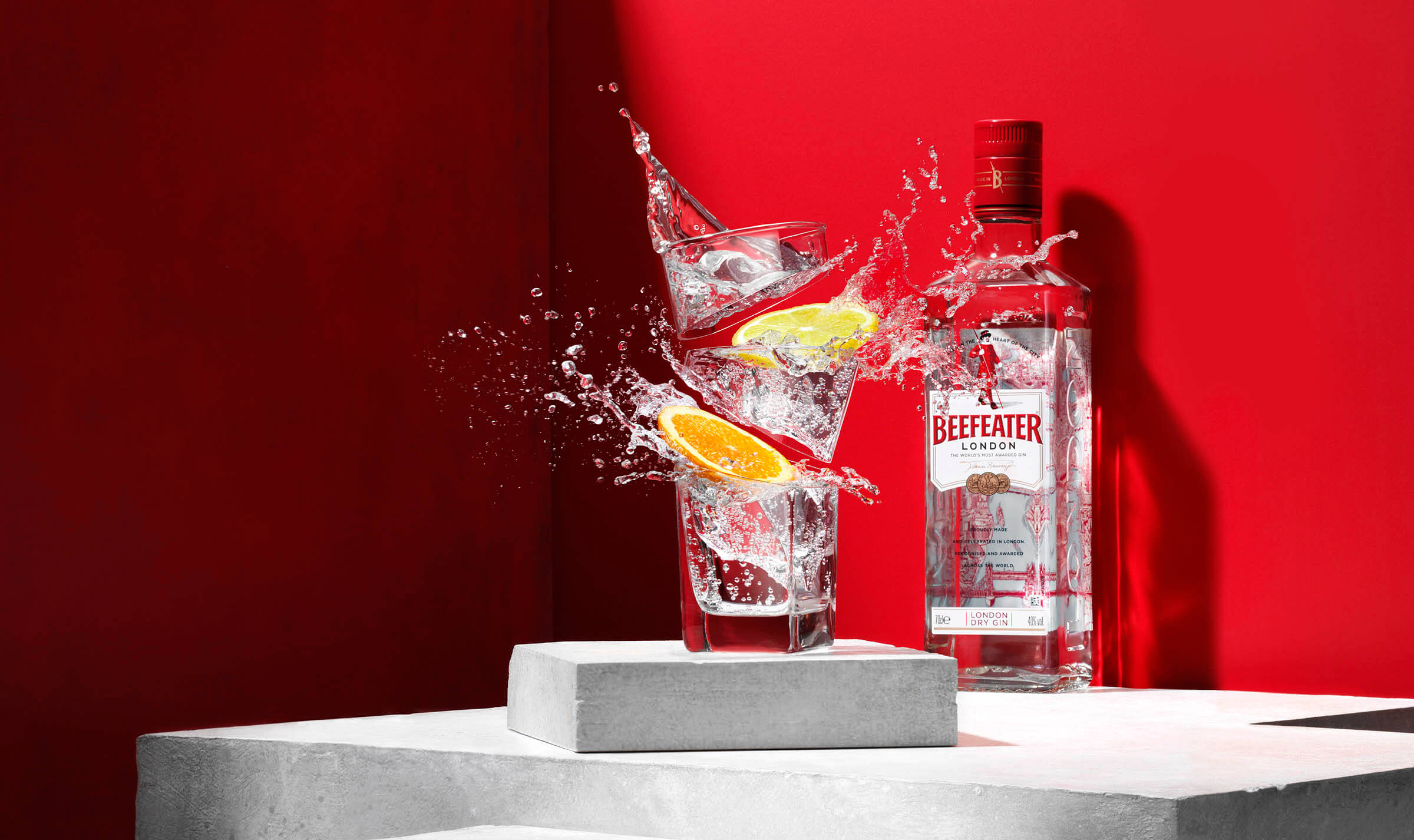 Beefeater Gin perfect serve splash photography by London beverage photographer Warren Ryley