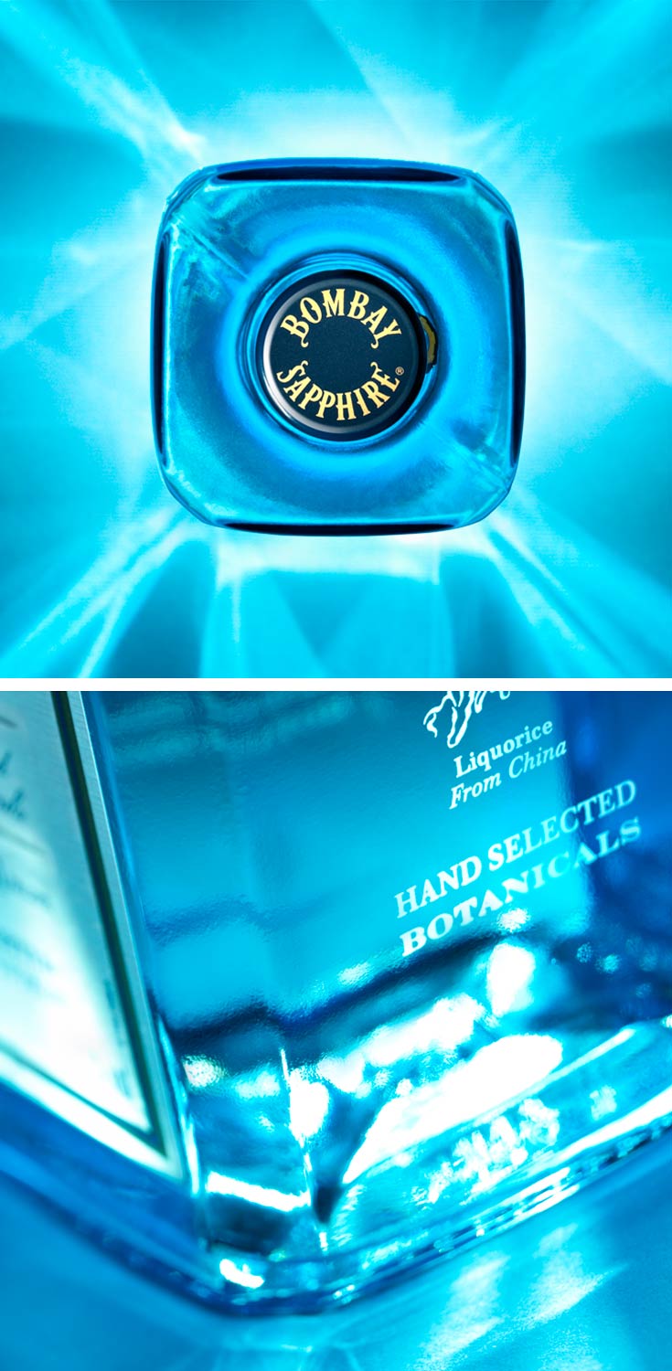 Bombay Sapphire Gin advertising studio photography by London based drinks photographer Warren Ryley