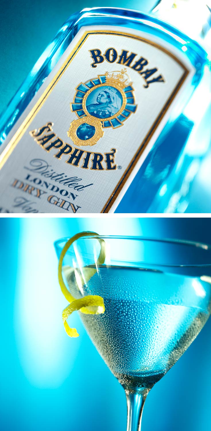 Bombay Sapphire Gin advertising studio photography by London based drinks photographer Warren Ryley