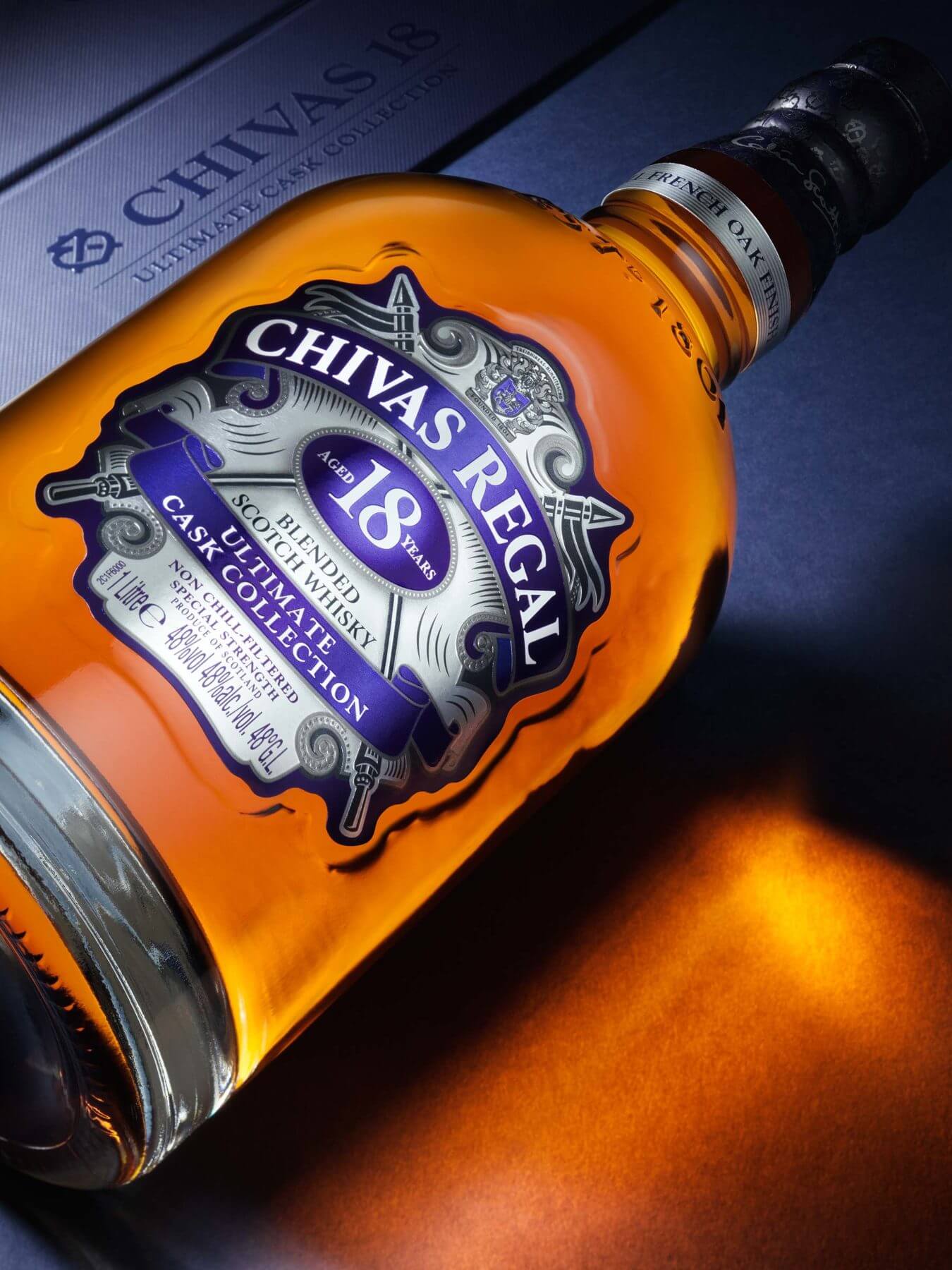 Chivas Regal 18 bottle advertising photography by London drinks photographer Warren Ryley