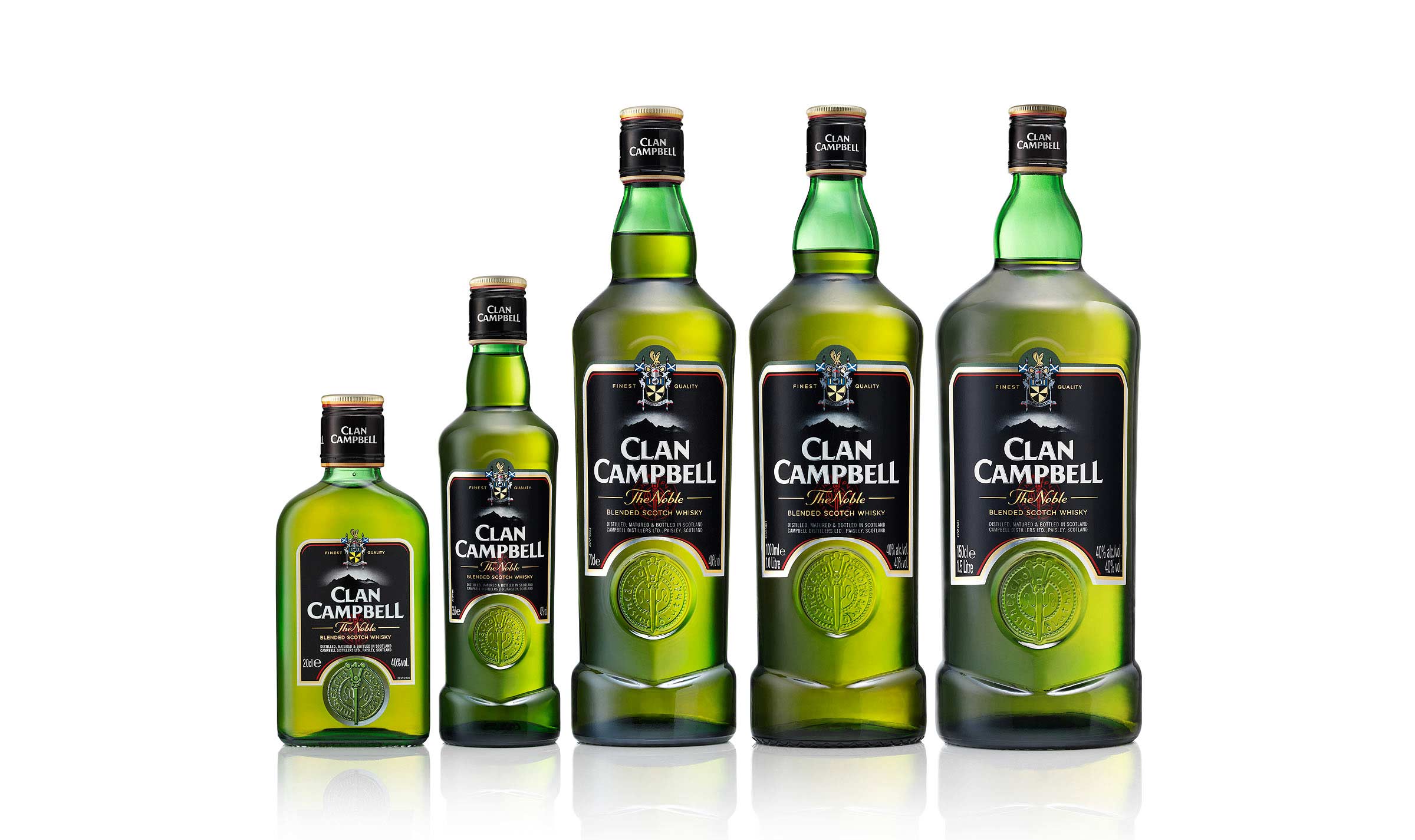 Clan Campbell whisky group packshot by drinks photographer Warren Ryley