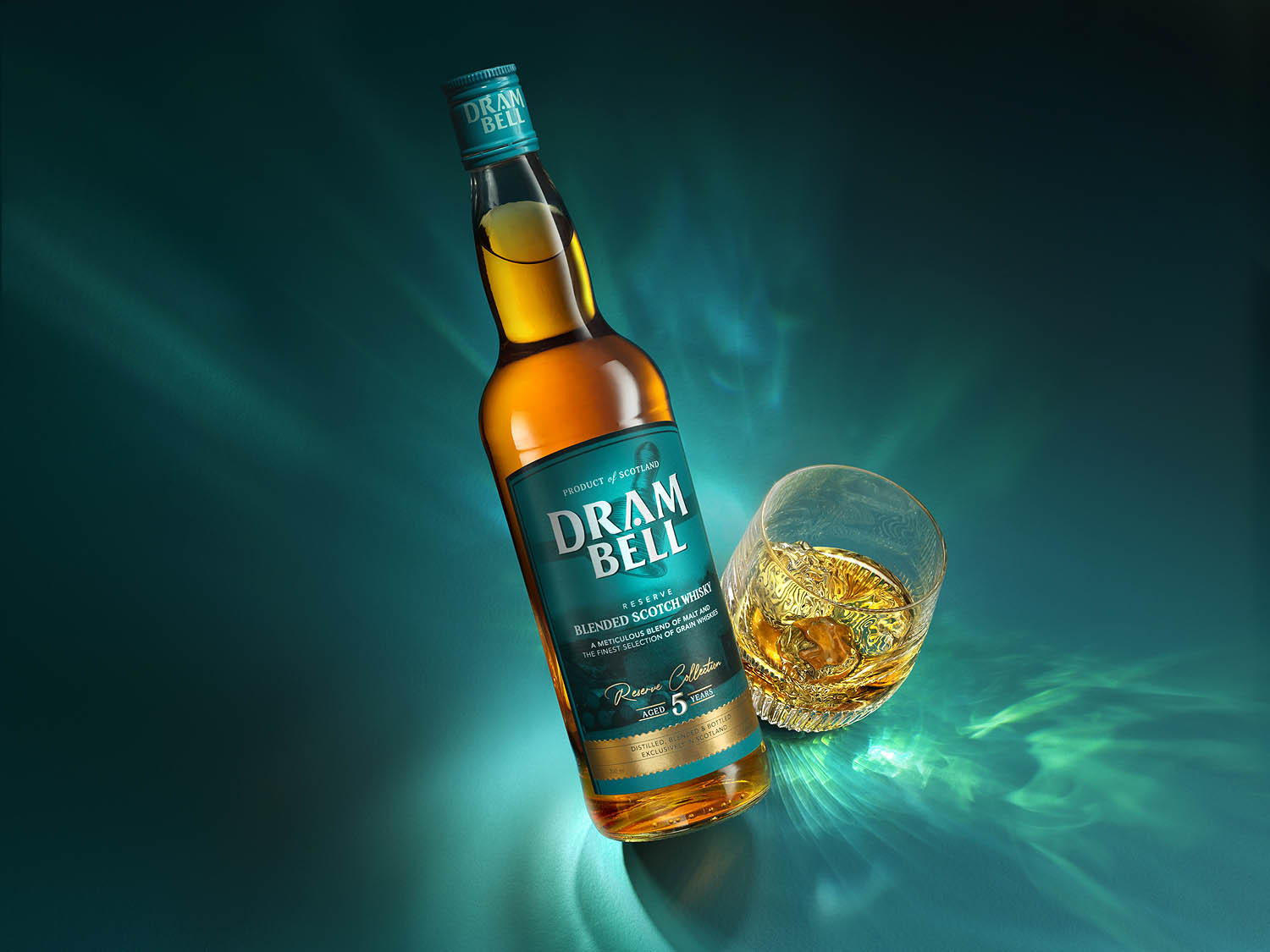 Dram Bell Whisky bottle advertising by London drinks photographer Warren Ryley