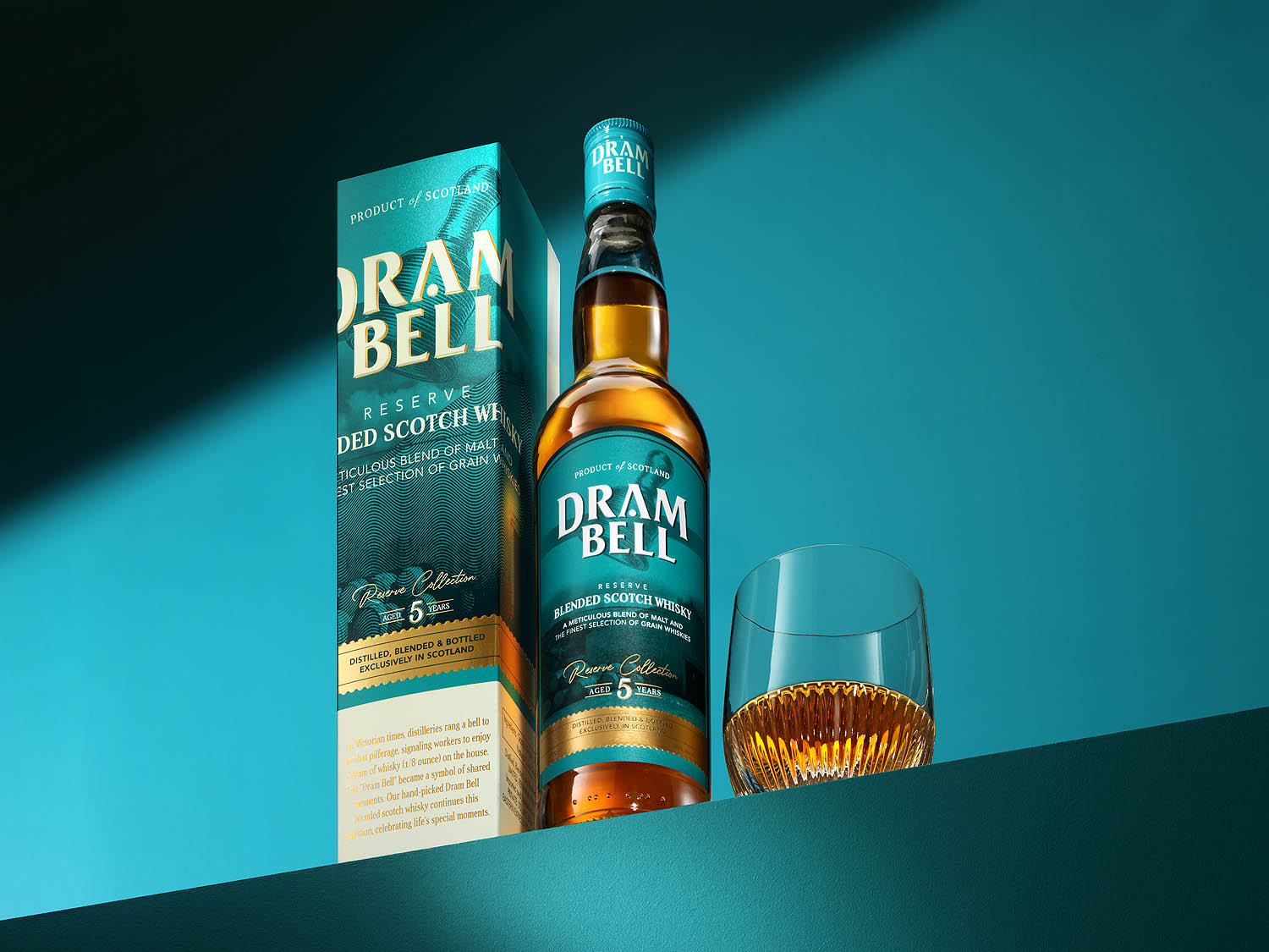 Dram Bell Whisky bottle advertising by London drinks photographer Warren Ryley