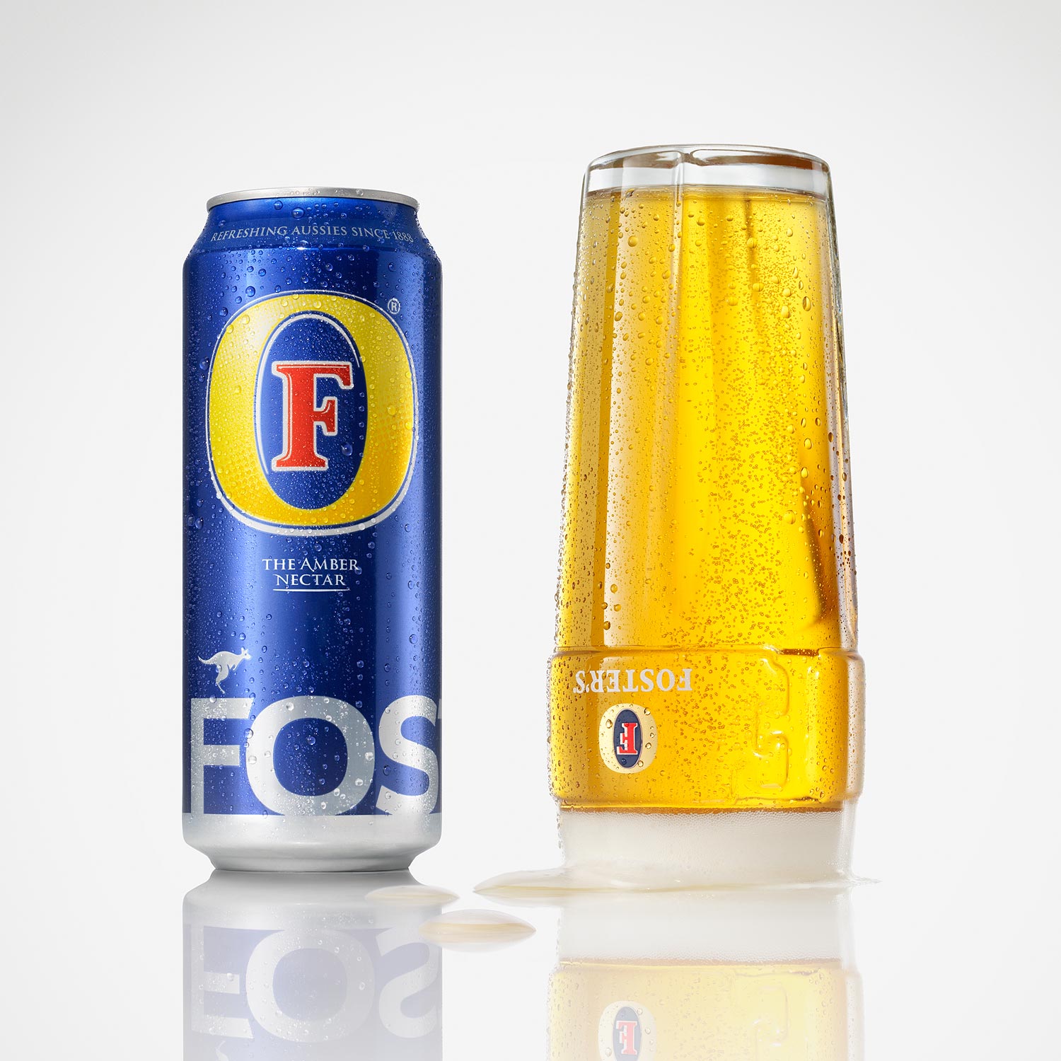 Fosters lager can and pint studio photography by drinks photographer Warren Ryley
