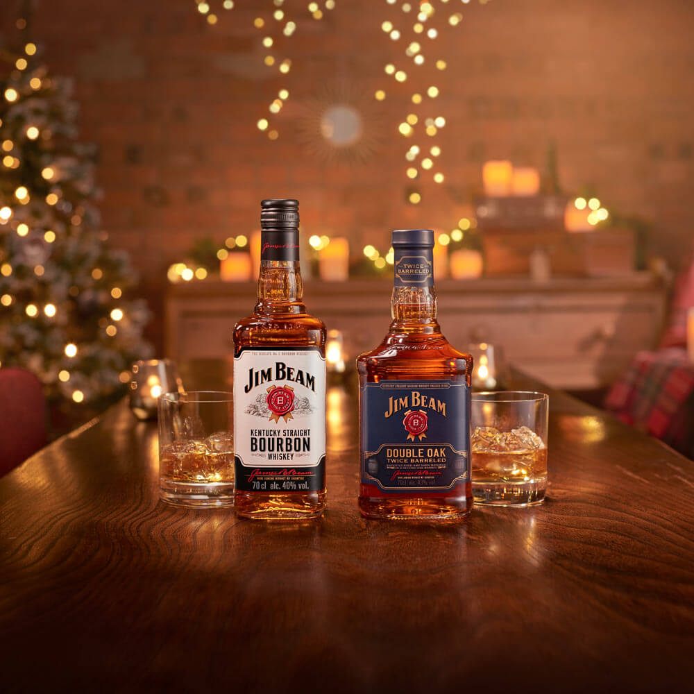 Jim Beam Bourbon bottles photography shot on location by drinks photography by Warren Ryley