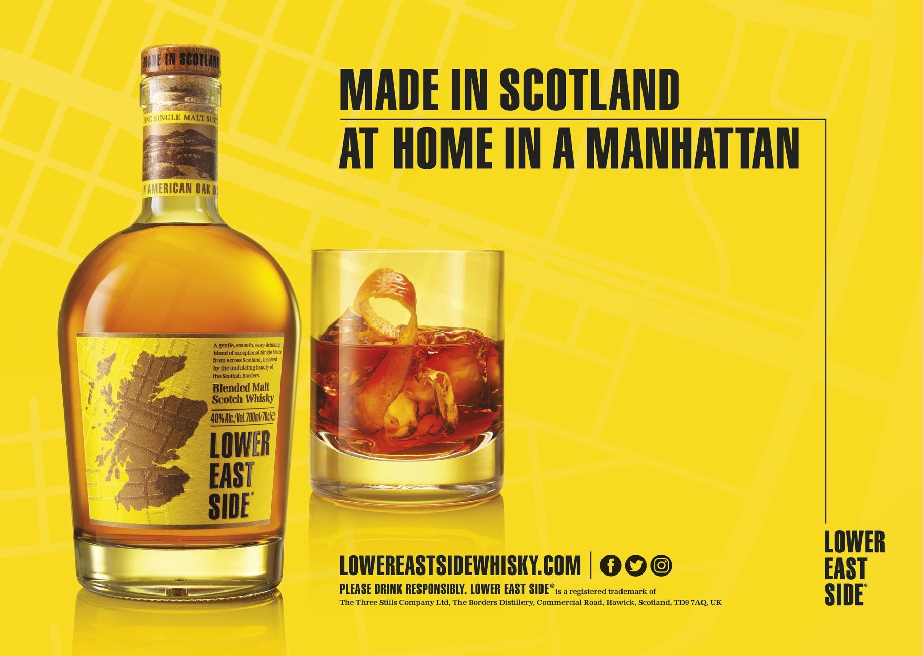 Lower East Side whisky bottle with Old Fashioned cocktail photographed by London drinks photographer Warren Ryley