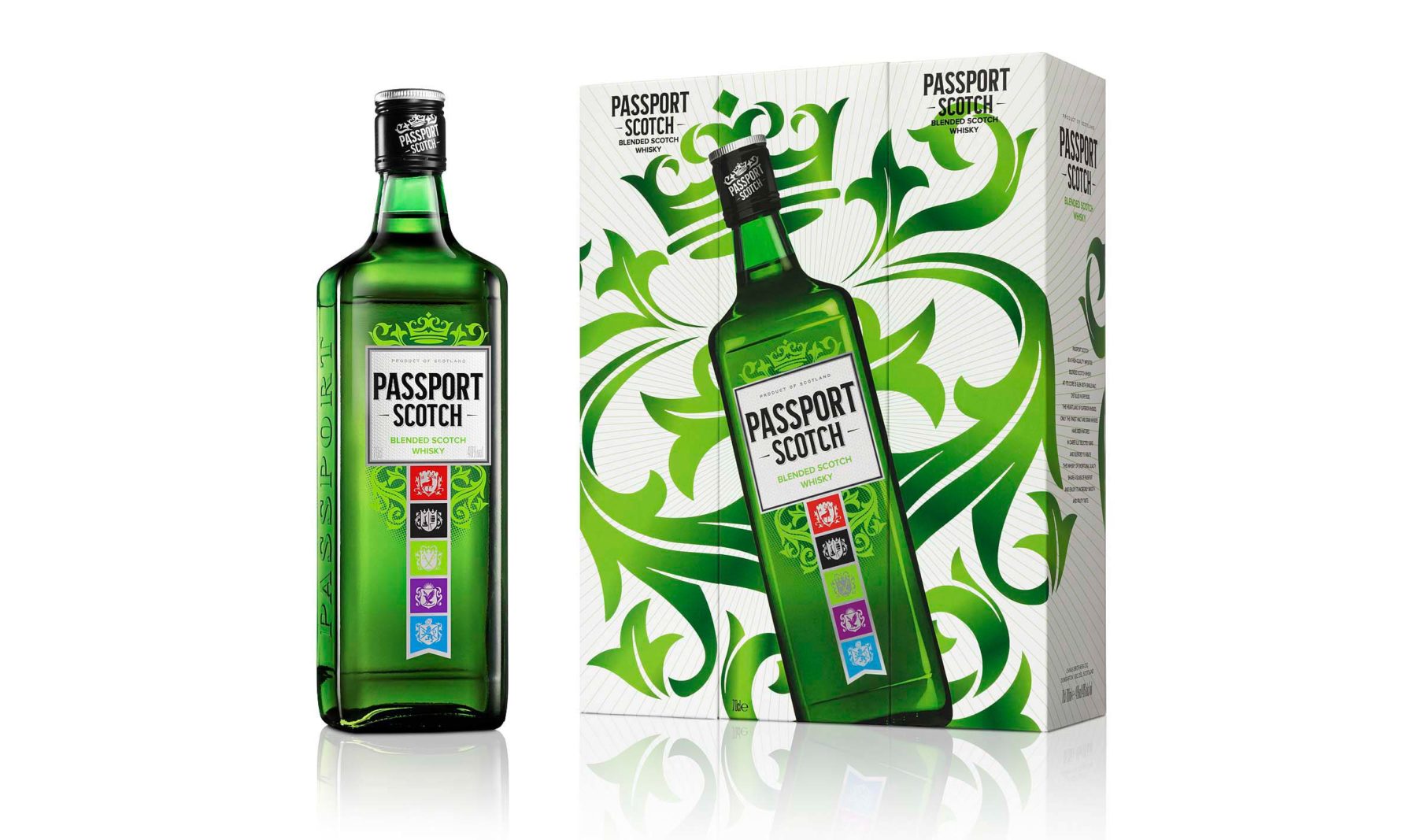 Passport Scotch bottle and carton product photography by London based drinks photographer Warren Ryley