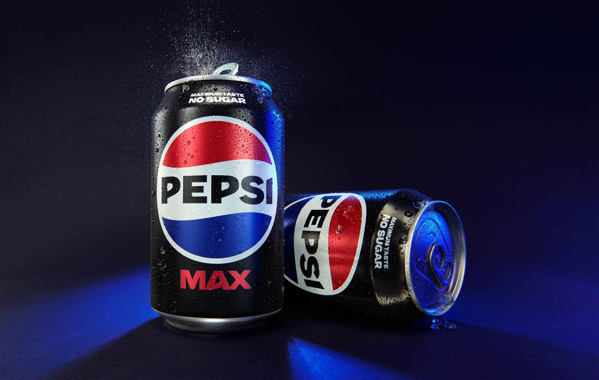 Pepsi Max cans advertising photography by London beverage photographer Warren Ryley