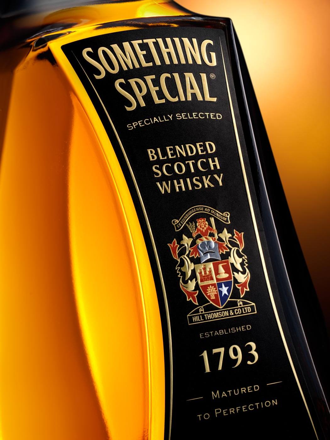 Macro detail studio photography of Something Special Whisky bottle in London studio