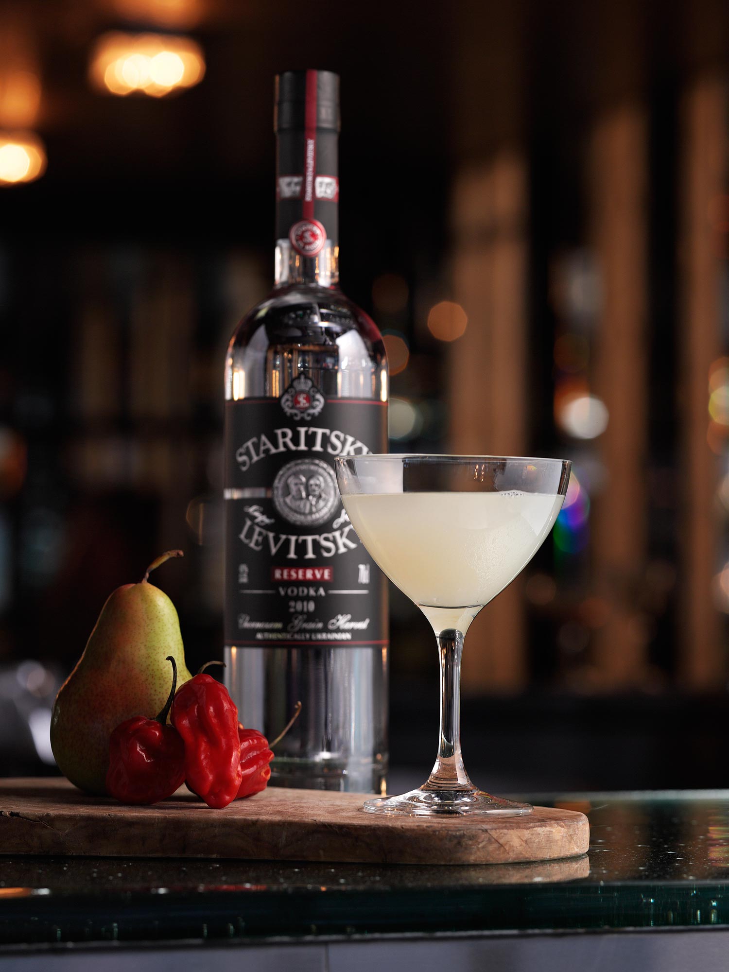 Vodka bottle with serve photography created on location in London
