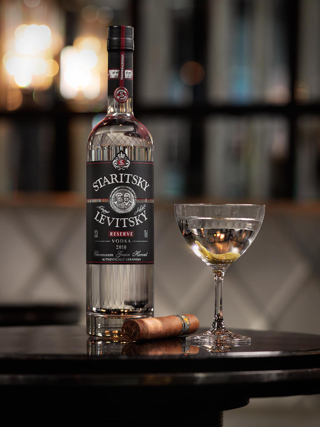 Vodka bottle with serve photography created on location in London