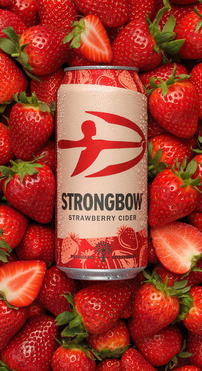 Strongbow Strawberry cider can creative photography by London drinks photographer Warren Ryley
