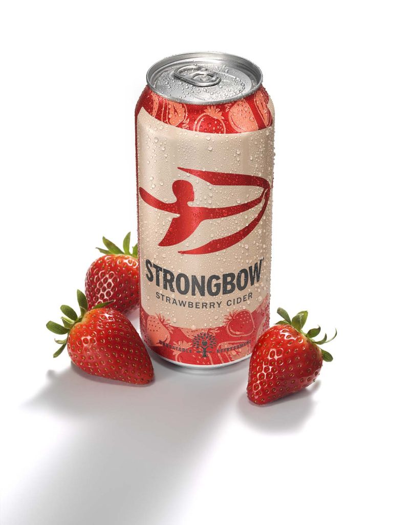 Strongbow Strawberry cider refreshing product photography by London drinks photographer Warren Ryley