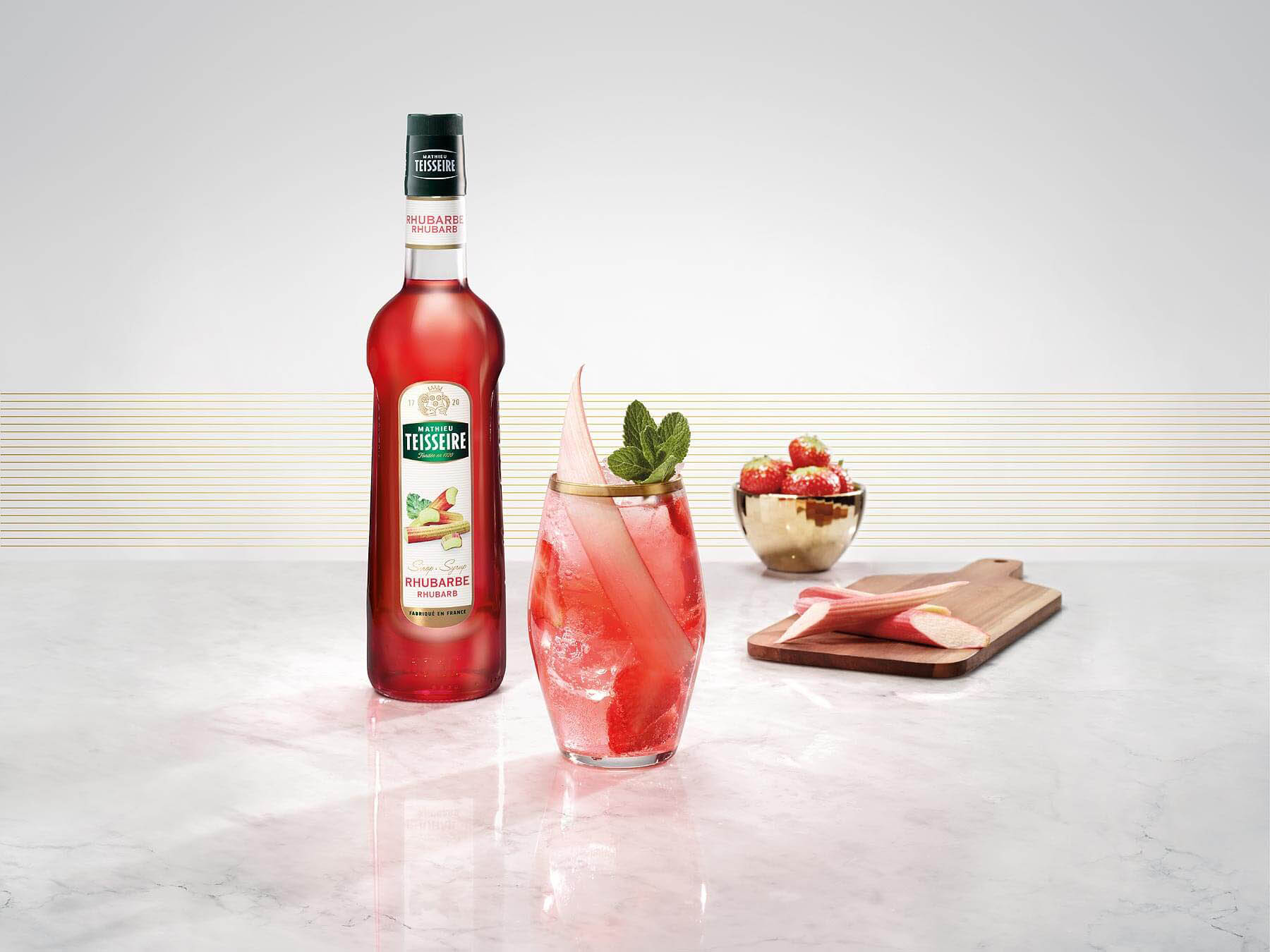 Teisseire Rhubarb Syrup advertising photography by London drinks photographer Warren Ryley