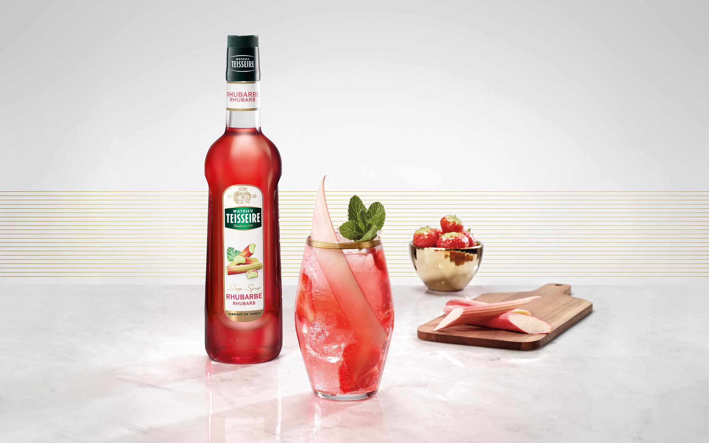 Teisseire Rhubarb Syrup advertising photography by London drinks photographer Warren Ryley
