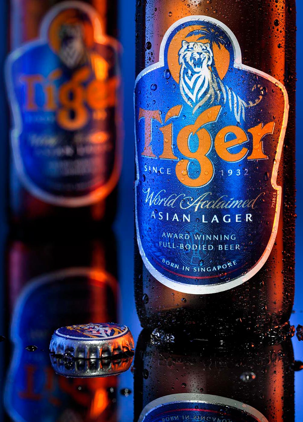 Tiger lager detailed bottle photography by Warren Ryley