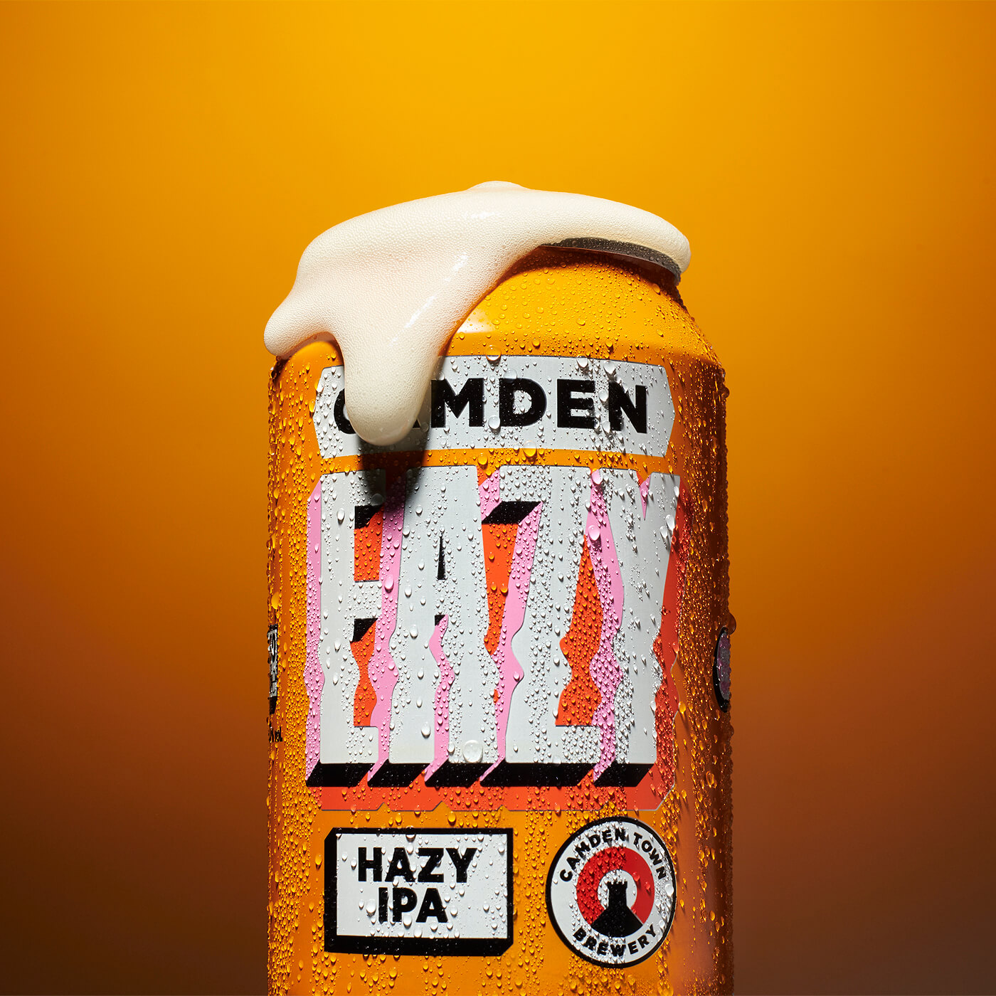 Camden Eazy IPA can photography with froth